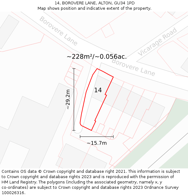 14, BOROVERE LANE, ALTON, GU34 1PD: Plot and title map