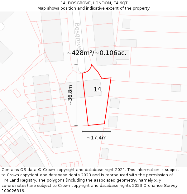 14, BOSGROVE, LONDON, E4 6QT: Plot and title map