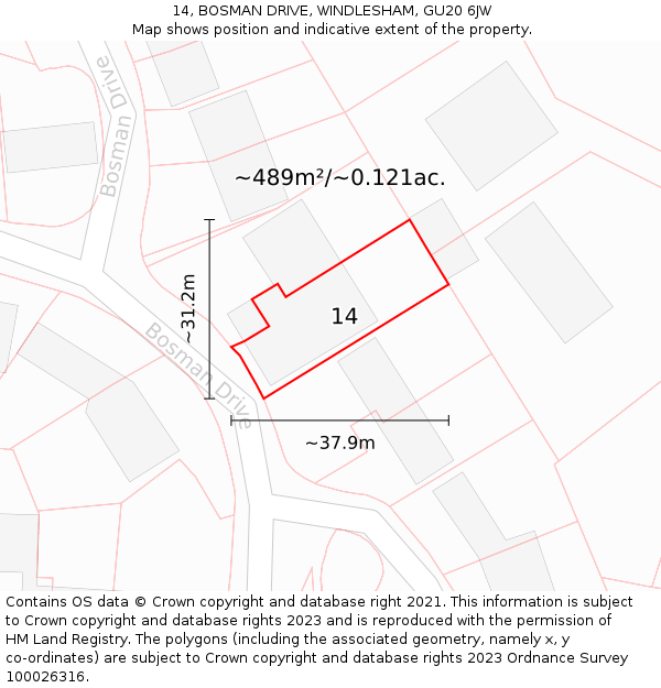 14, BOSMAN DRIVE, WINDLESHAM, GU20 6JW: Plot and title map