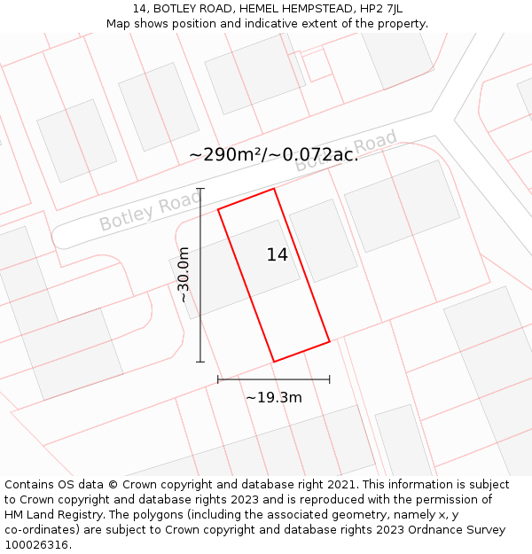 14, BOTLEY ROAD, HEMEL HEMPSTEAD, HP2 7JL: Plot and title map