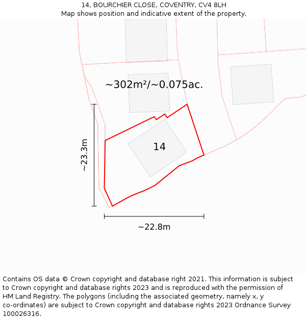 14, BOURCHIER CLOSE, COVENTRY, CV4 8LH: Plot and title map