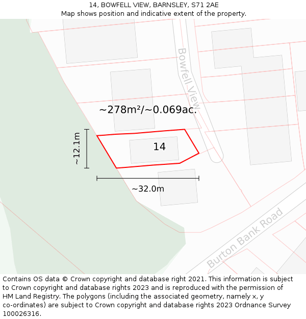 14, BOWFELL VIEW, BARNSLEY, S71 2AE: Plot and title map