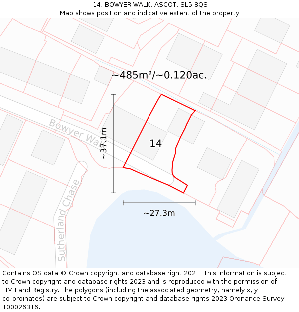 14, BOWYER WALK, ASCOT, SL5 8QS: Plot and title map