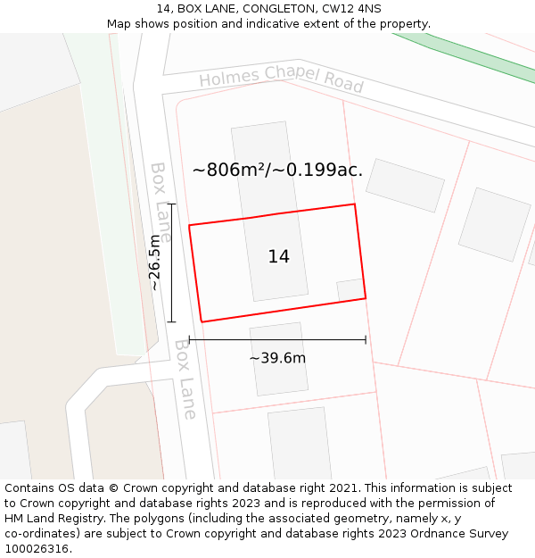 14, BOX LANE, CONGLETON, CW12 4NS: Plot and title map