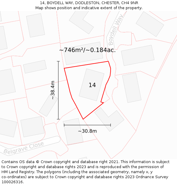 14, BOYDELL WAY, DODLESTON, CHESTER, CH4 9NR: Plot and title map