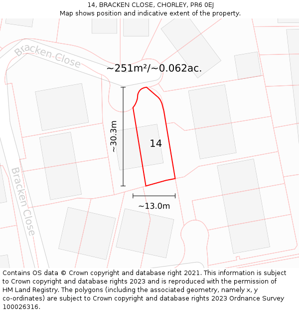14, BRACKEN CLOSE, CHORLEY, PR6 0EJ: Plot and title map