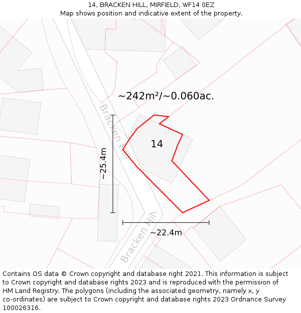 14, BRACKEN HILL, MIRFIELD, WF14 0EZ: Plot and title map