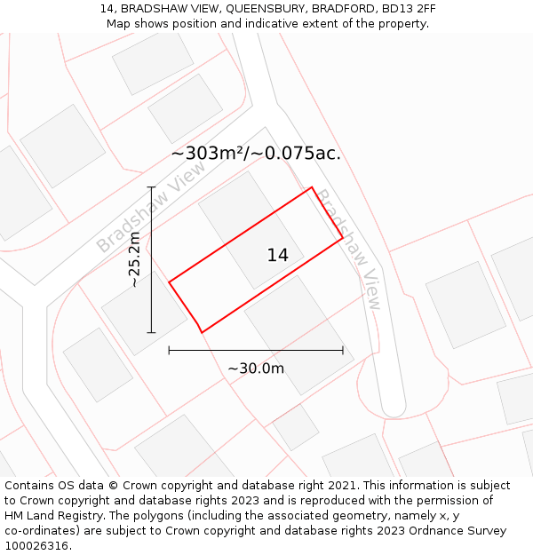 14, BRADSHAW VIEW, QUEENSBURY, BRADFORD, BD13 2FF: Plot and title map