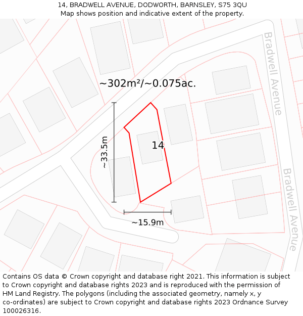 14, BRADWELL AVENUE, DODWORTH, BARNSLEY, S75 3QU: Plot and title map
