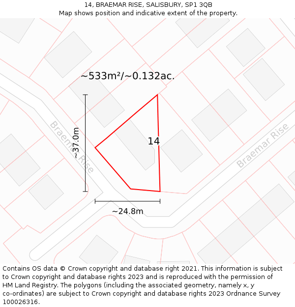 14, BRAEMAR RISE, SALISBURY, SP1 3QB: Plot and title map
