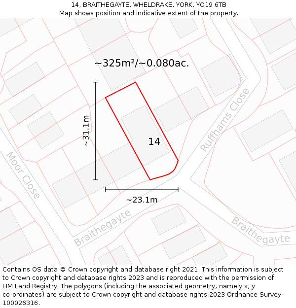 14, BRAITHEGAYTE, WHELDRAKE, YORK, YO19 6TB: Plot and title map