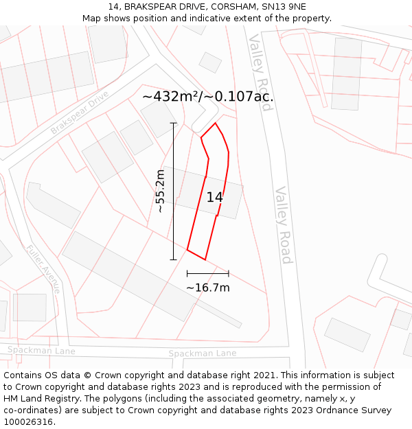14, BRAKSPEAR DRIVE, CORSHAM, SN13 9NE: Plot and title map