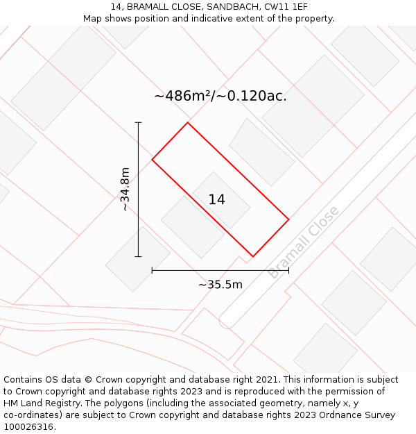 14, BRAMALL CLOSE, SANDBACH, CW11 1EF: Plot and title map