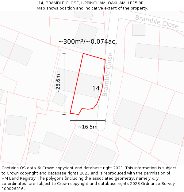 14, BRAMBLE CLOSE, UPPINGHAM, OAKHAM, LE15 9PH: Plot and title map