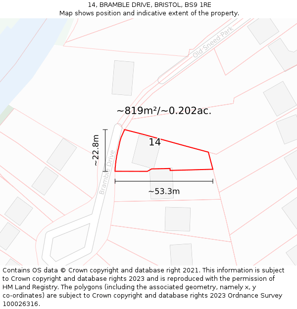 14, BRAMBLE DRIVE, BRISTOL, BS9 1RE: Plot and title map