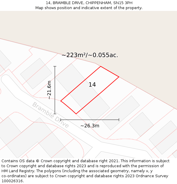 14, BRAMBLE DRIVE, CHIPPENHAM, SN15 3PH: Plot and title map