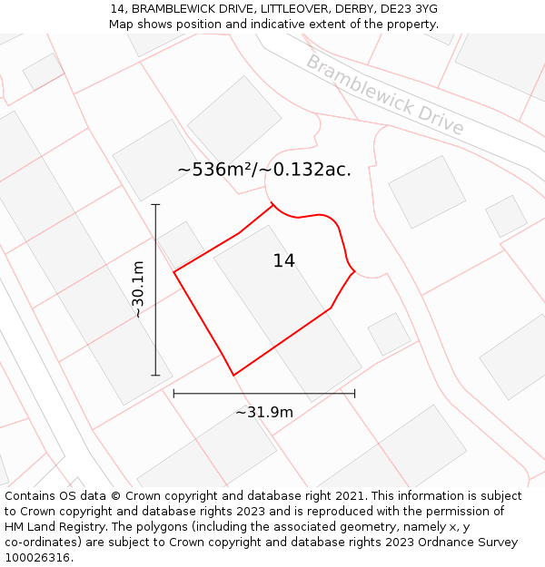 14, BRAMBLEWICK DRIVE, LITTLEOVER, DERBY, DE23 3YG: Plot and title map