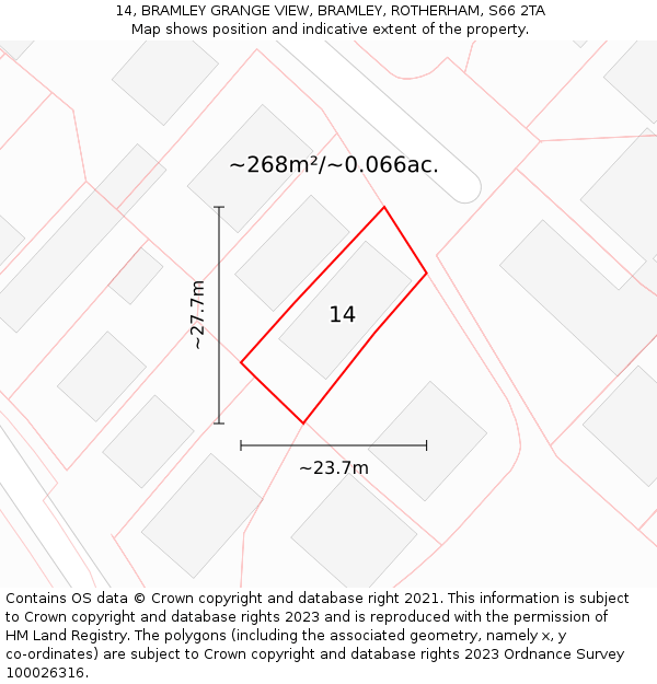 14, BRAMLEY GRANGE VIEW, BRAMLEY, ROTHERHAM, S66 2TA: Plot and title map