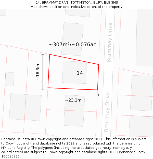 14, BRAMMAY DRIVE, TOTTINGTON, BURY, BL8 3HS: Plot and title map