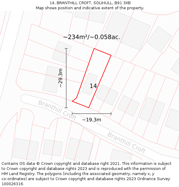 14, BRANTHILL CROFT, SOLIHULL, B91 3XB: Plot and title map