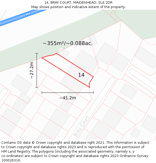 14, BRAY COURT, MAIDENHEAD, SL6 2DR: Plot and title map