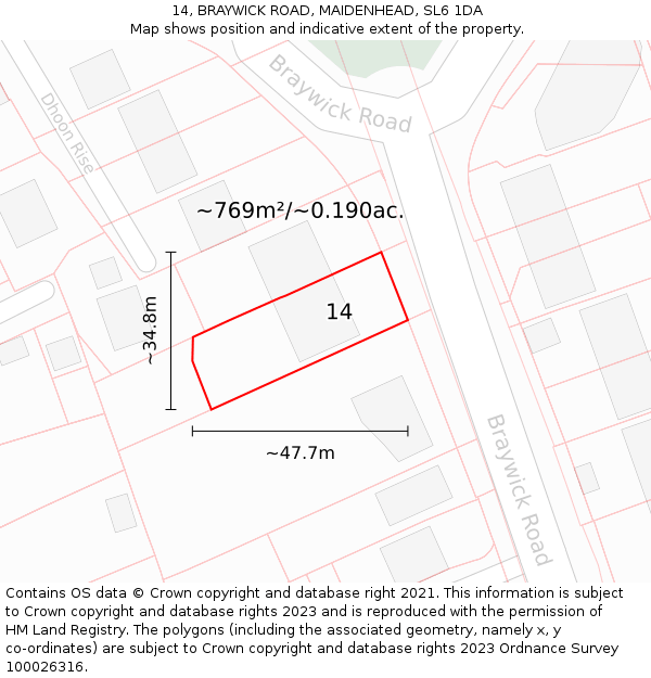 14, BRAYWICK ROAD, MAIDENHEAD, SL6 1DA: Plot and title map