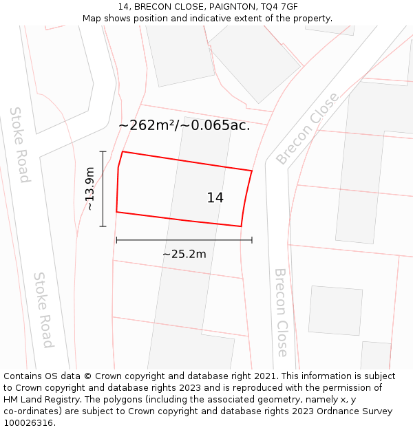14, BRECON CLOSE, PAIGNTON, TQ4 7GF: Plot and title map