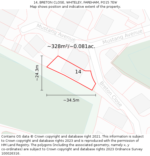 14, BRETON CLOSE, WHITELEY, FAREHAM, PO15 7EW: Plot and title map