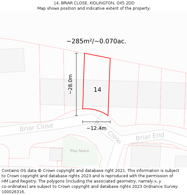 14, BRIAR CLOSE, KIDLINGTON, OX5 2DD: Plot and title map