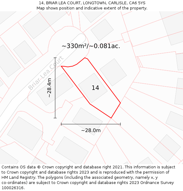 14, BRIAR LEA COURT, LONGTOWN, CARLISLE, CA6 5YS: Plot and title map