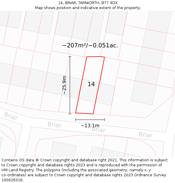 14, BRIAR, TAMWORTH, B77 4DX: Plot and title map