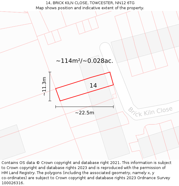 14, BRICK KILN CLOSE, TOWCESTER, NN12 6TG: Plot and title map