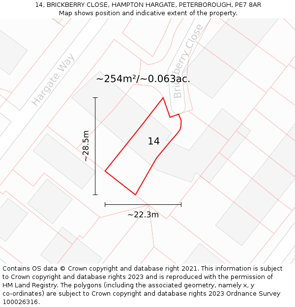 14, BRICKBERRY CLOSE, HAMPTON HARGATE, PETERBOROUGH, PE7 8AR: Plot and title map