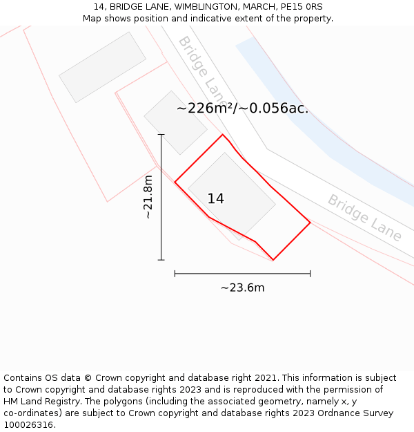 14, BRIDGE LANE, WIMBLINGTON, MARCH, PE15 0RS: Plot and title map