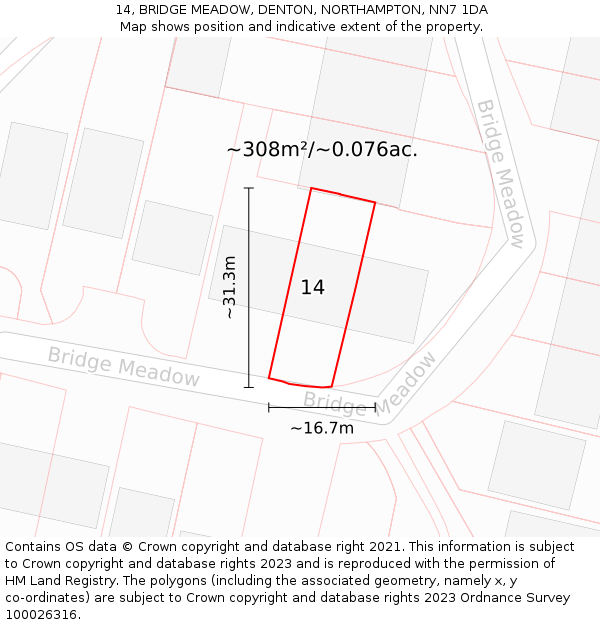 14, BRIDGE MEADOW, DENTON, NORTHAMPTON, NN7 1DA: Plot and title map