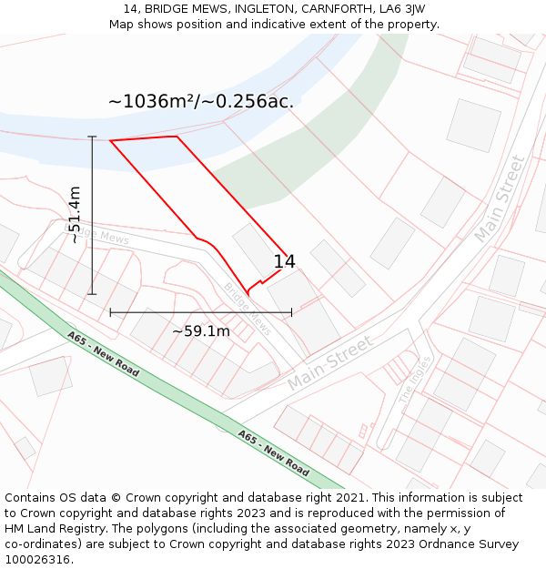 14, BRIDGE MEWS, INGLETON, CARNFORTH, LA6 3JW: Plot and title map