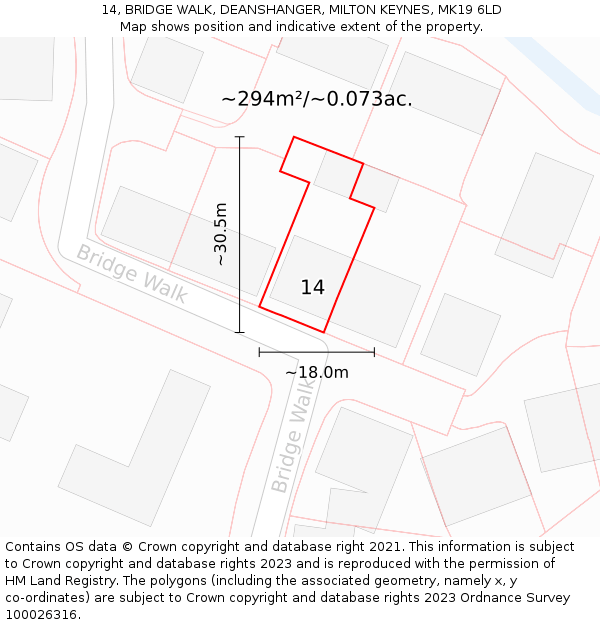 14, BRIDGE WALK, DEANSHANGER, MILTON KEYNES, MK19 6LD: Plot and title map