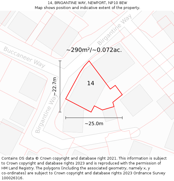 14, BRIGANTINE WAY, NEWPORT, NP10 8EW: Plot and title map