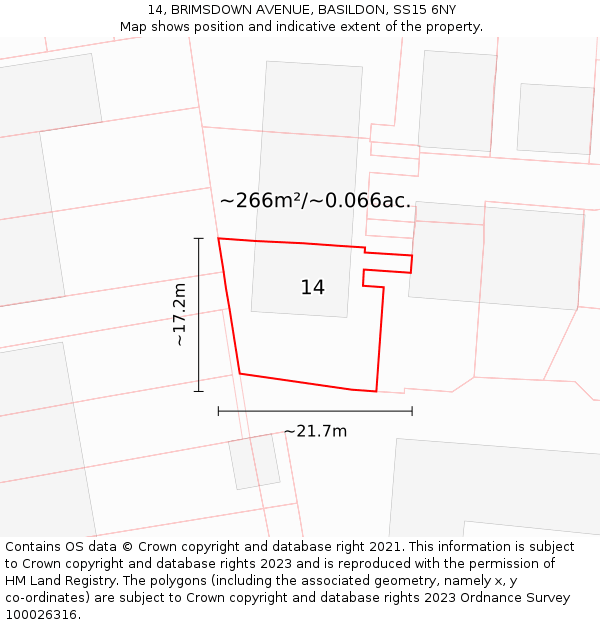 14, BRIMSDOWN AVENUE, BASILDON, SS15 6NY: Plot and title map