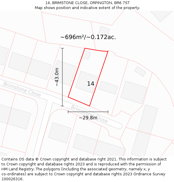 14, BRIMSTONE CLOSE, ORPINGTON, BR6 7ST: Plot and title map