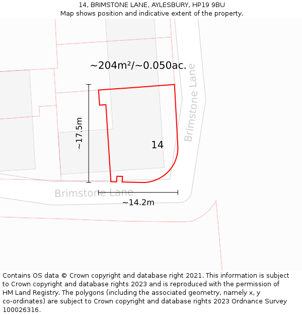 14, BRIMSTONE LANE, AYLESBURY, HP19 9BU: Plot and title map