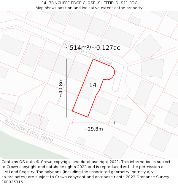 14, BRINCLIFFE EDGE CLOSE, SHEFFIELD, S11 9DG: Plot and title map