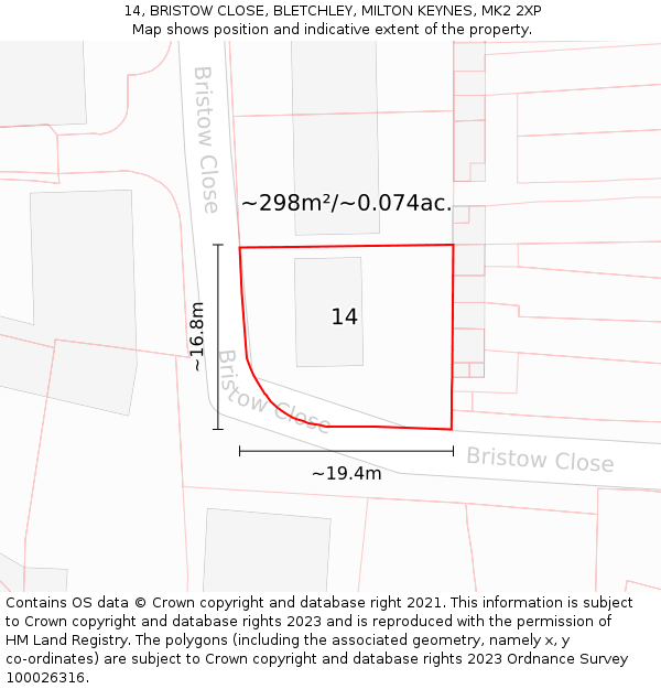 14, BRISTOW CLOSE, BLETCHLEY, MILTON KEYNES, MK2 2XP: Plot and title map