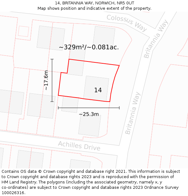 14, BRITANNIA WAY, NORWICH, NR5 0UT: Plot and title map