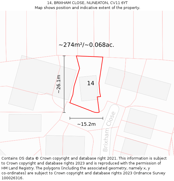 14, BRIXHAM CLOSE, NUNEATON, CV11 6YT: Plot and title map