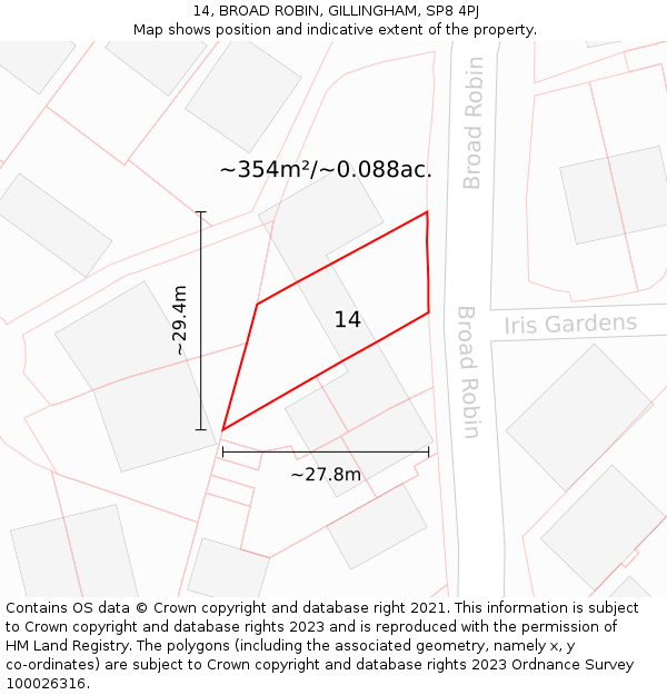 14, BROAD ROBIN, GILLINGHAM, SP8 4PJ: Plot and title map