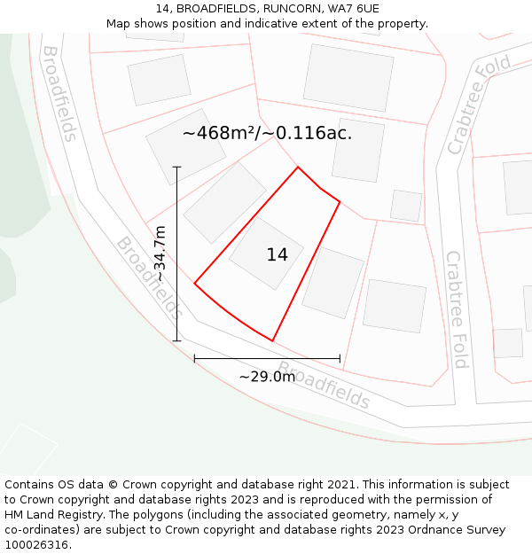 14, BROADFIELDS, RUNCORN, WA7 6UE: Plot and title map