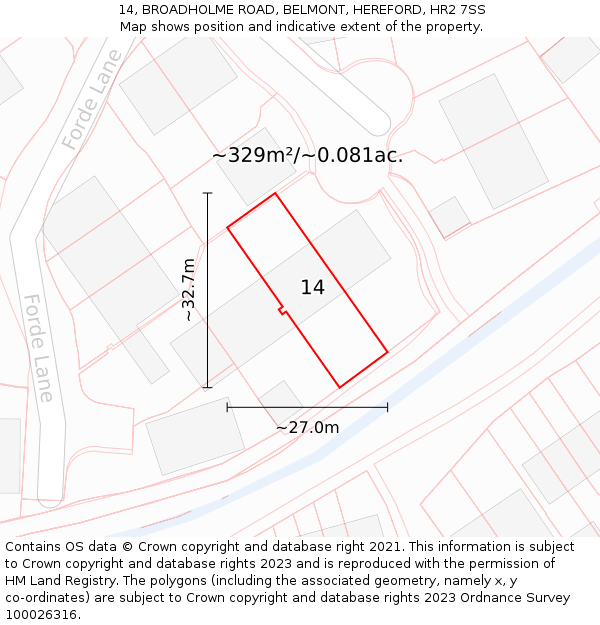 14, BROADHOLME ROAD, BELMONT, HEREFORD, HR2 7SS: Plot and title map