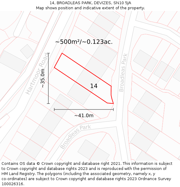 14, BROADLEAS PARK, DEVIZES, SN10 5JA: Plot and title map