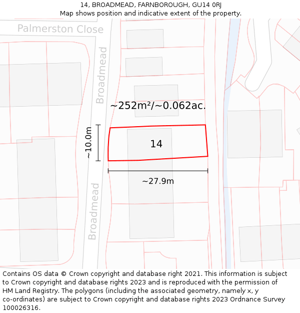 14, BROADMEAD, FARNBOROUGH, GU14 0RJ: Plot and title map